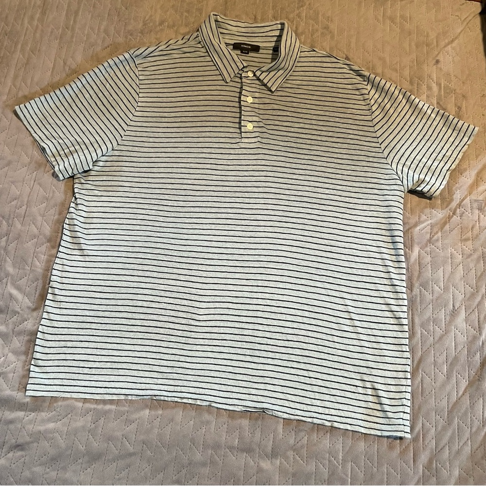 Vince 100% linen polo shirt mens XL NWOT green/black